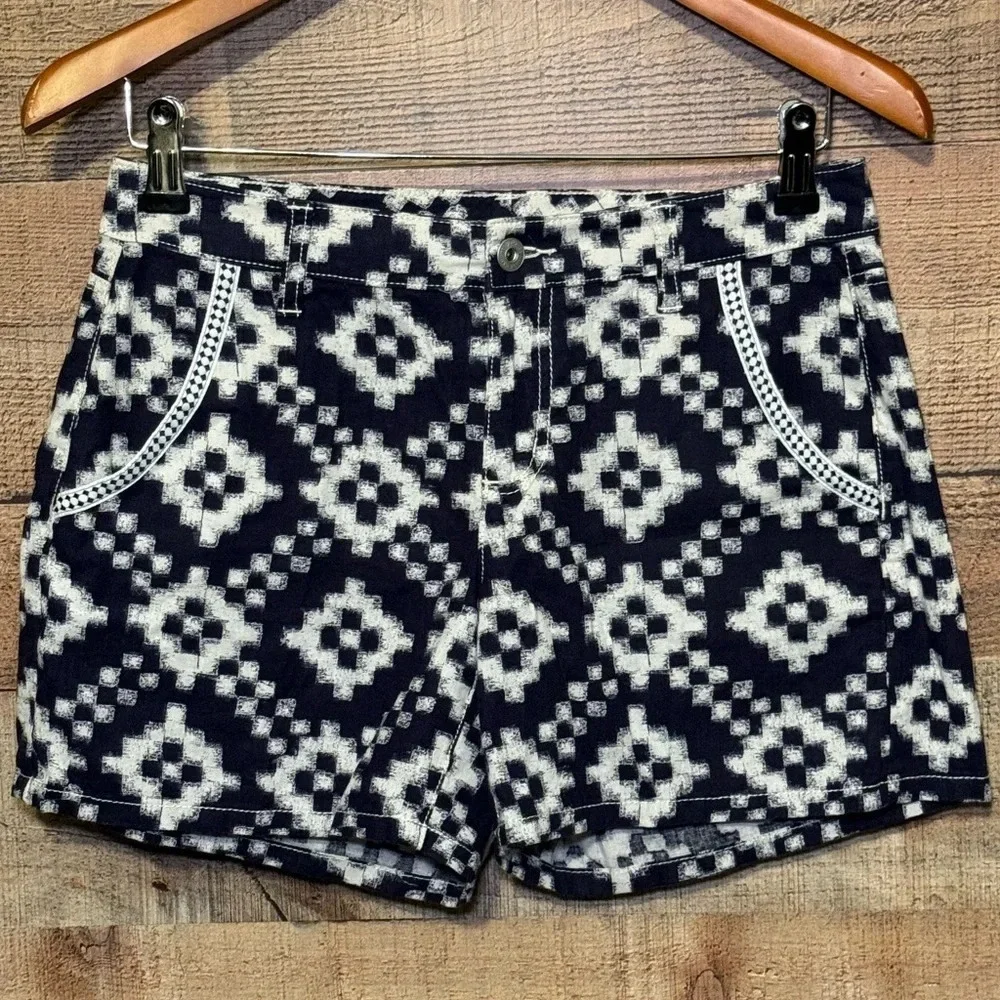 🌻 TWO by VINCE CAMUTO Linen Blend Navy Geometric Print Shorts Women's size 26/2